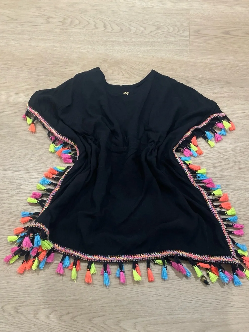 Pilyq Black Swim Coverup with Neon Tassel Trim